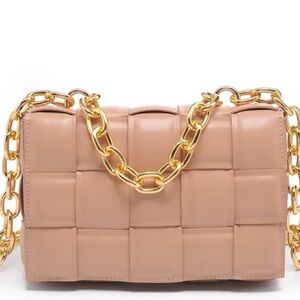 Nude Beige Woven Quilted Chain Bag